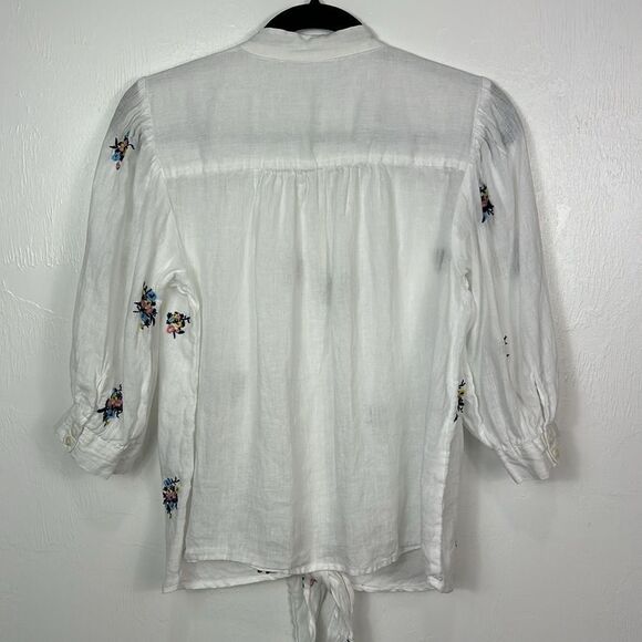 ❤️Last Chance Charter Club Luxury Linen Embroidered 3/4 Sleeve Blouse Top Size M - Picture 5 of 11